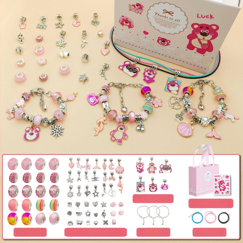 DIY rinkinys vaikams – apyrankė ir karoliai mergaitėms – lydinys; gyvatės grandinė; pakabukas iš lydinio; animacinis motyvas; alyva danga užbaigimas