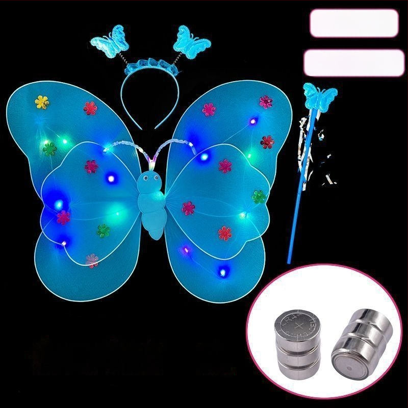 Mergaičių švytintys drugelių sparnai — audinys, animacinis stilius, sceninis rekvizitas