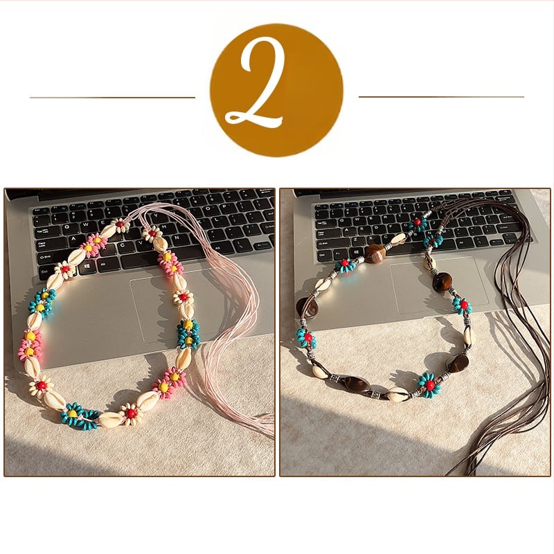 Liemens grandinė – bohemiškas retro etninio stiliaus, korėjietiška versija, tinklinis medžiaga, automatinis užsegimas, rankų darbo karoliukai, pavasaris 2025