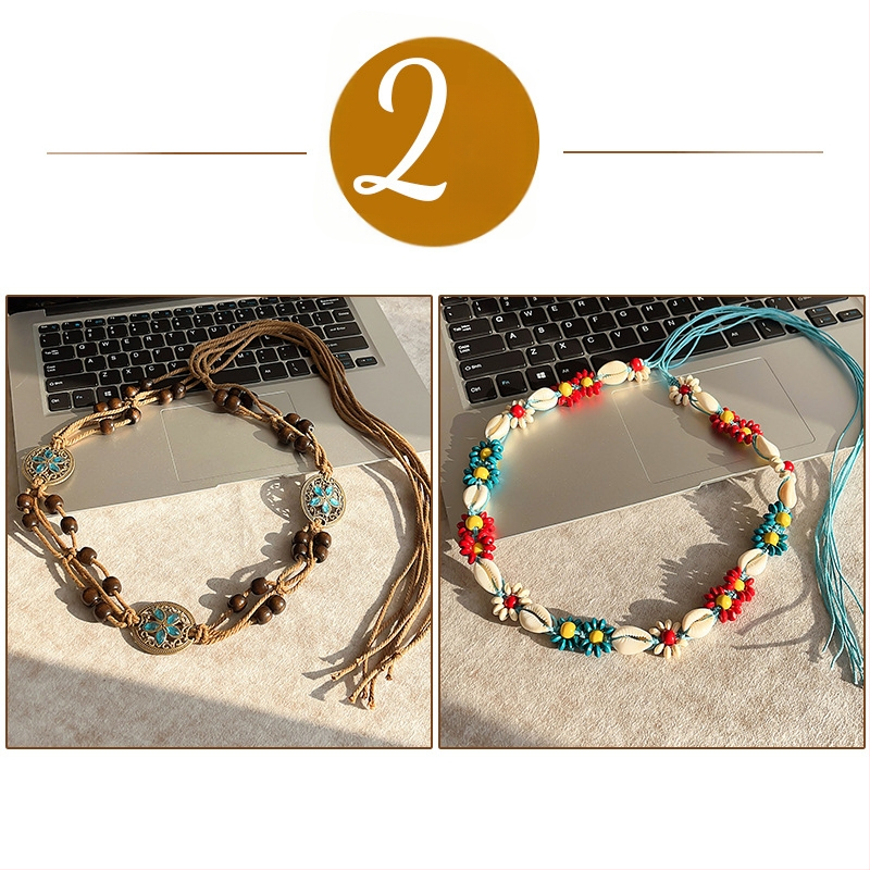 Liemens grandinė – bohemiškas retro etninio stiliaus, korėjietiška versija, tinklinis medžiaga, automatinis užsegimas, rankų darbo karoliukai, pavasaris 2025