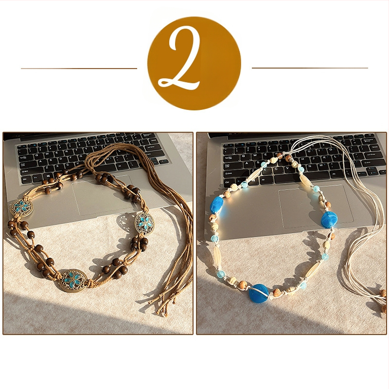 Liemens grandinė – bohemiškas retro etninio stiliaus, korėjietiška versija, tinklinis medžiaga, automatinis užsegimas, rankų darbo karoliukai, pavasaris 2025