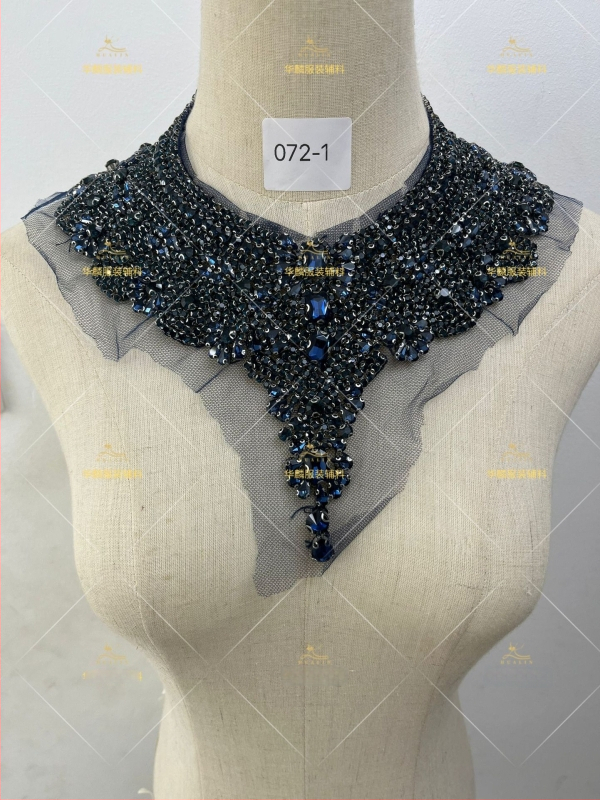 Απλίκα για λαιμό με κεντήματα από χάντρες και κρύσταλλα - Βαρύ χειροποίητο κέντημα, DIY αξεσουάρ για νυφικά και χορευτικά φορέματα