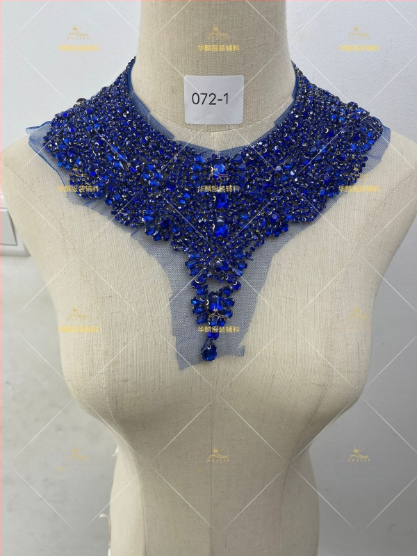 Απλίκα για λαιμό με κεντήματα από χάντρες και κρύσταλλα - Βαρύ χειροποίητο κέντημα, DIY αξεσουάρ για νυφικά και χορευτικά φορέματα