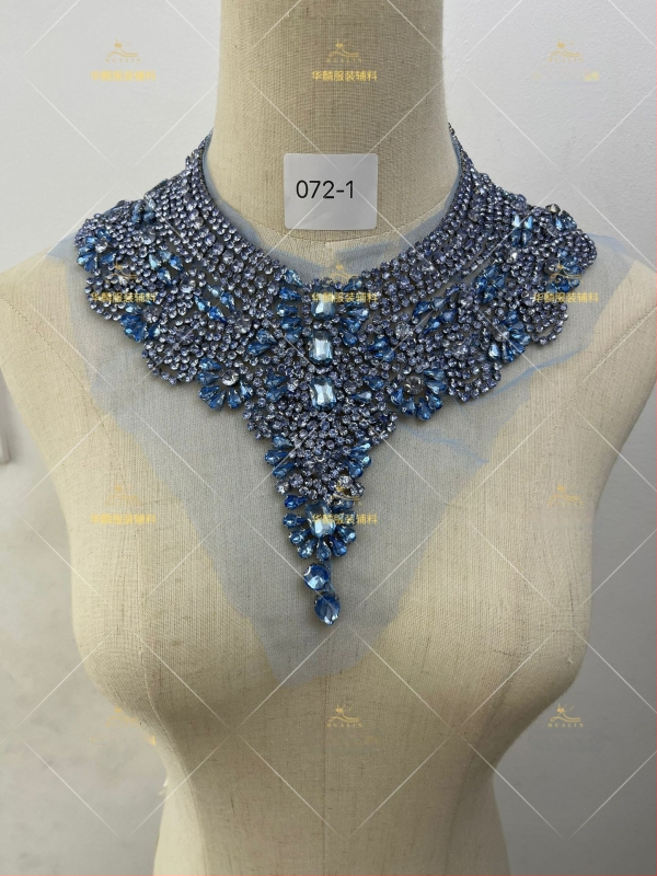 Απλίκα για λαιμό με κεντήματα από χάντρες και κρύσταλλα - Βαρύ χειροποίητο κέντημα, DIY αξεσουάρ για νυφικά και χορευτικά φορέματα