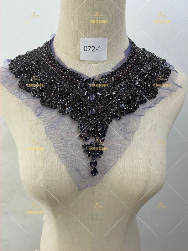 Απλίκα για λαιμό με κεντήματα από χάντρες και κρύσταλλα - Βαρύ χειροποίητο κέντημα, DIY αξεσουάρ για νυφικά και χορευτικά φορέματα