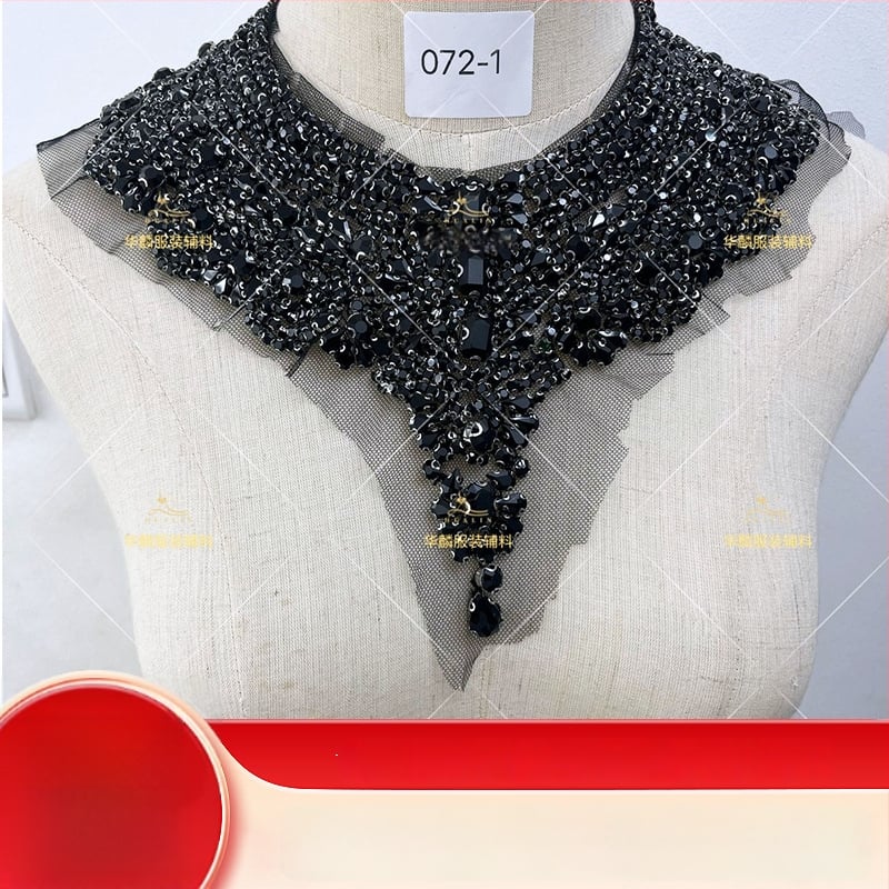 Απλίκα για λαιμό με κεντήματα από χάντρες και κρύσταλλα - Βαρύ χειροποίητο κέντημα, DIY αξεσουάρ για νυφικά και χορευτικά φορέματα