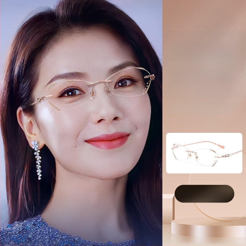 Sieviešu lasīšanas brilles bez rāmjiem, PC lēcas, pret zilās gaismas filtrs, poligona dizains, modelis 7212