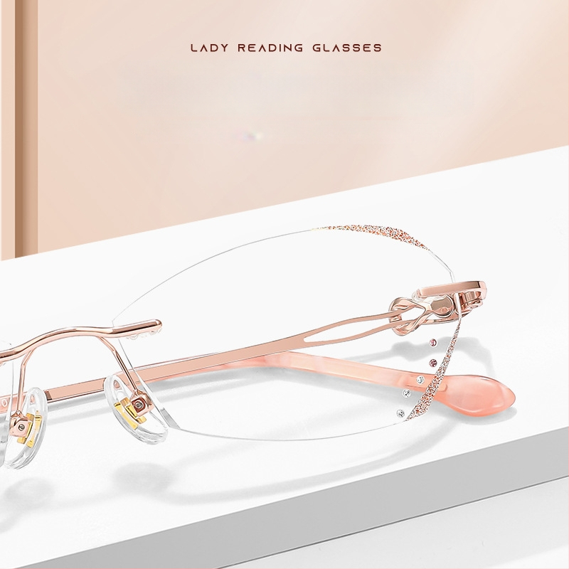 Sieviešu lasīšanas brilles bez rāmjiem, PC lēcas, pret zilās gaismas filtrs, poligona dizains, modelis 7212