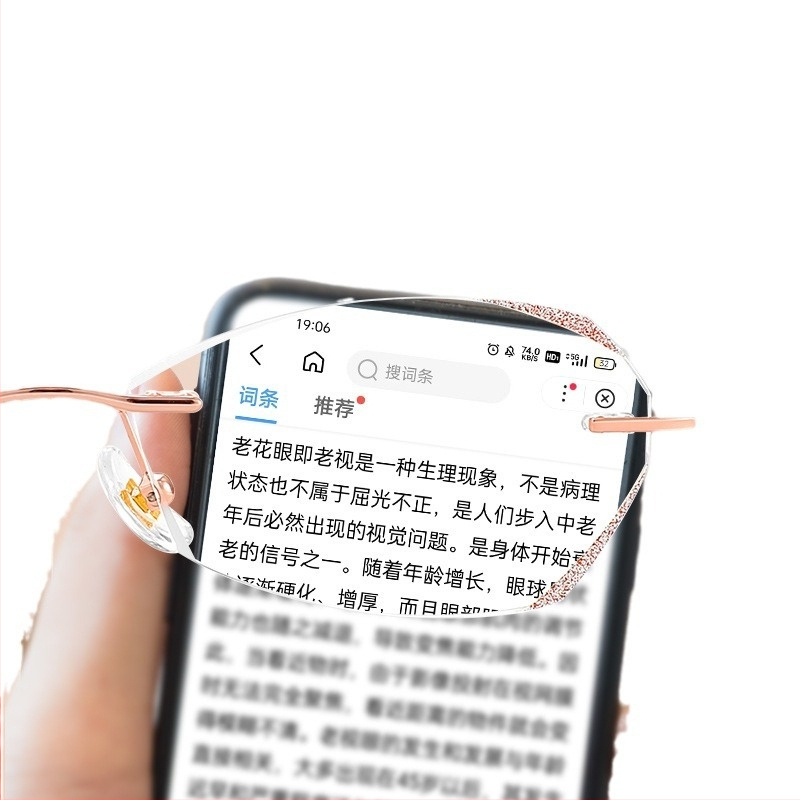 Sieviešu lasīšanas brilles bez rāmjiem, PC lēcas, pret zilās gaismas filtrs, poligona dizains, modelis 7212