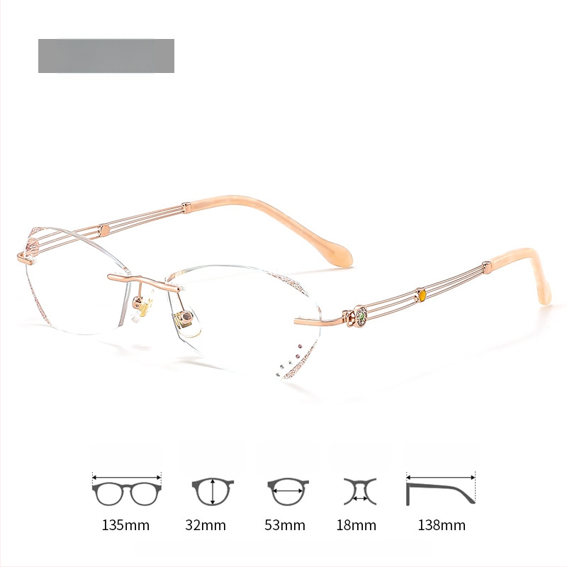 Sieviešu lasīšanas brilles bez rāmjiem, PC lēcas, pret zilās gaismas filtrs, poligona dizains, modelis 7212