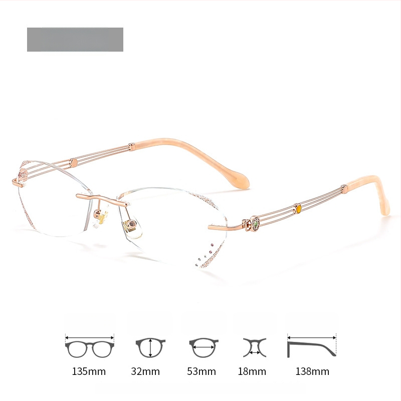 Sieviešu lasīšanas brilles bez rāmjiem, PC lēcas, pret zilās gaismas filtrs, poligona dizains, modelis 7212