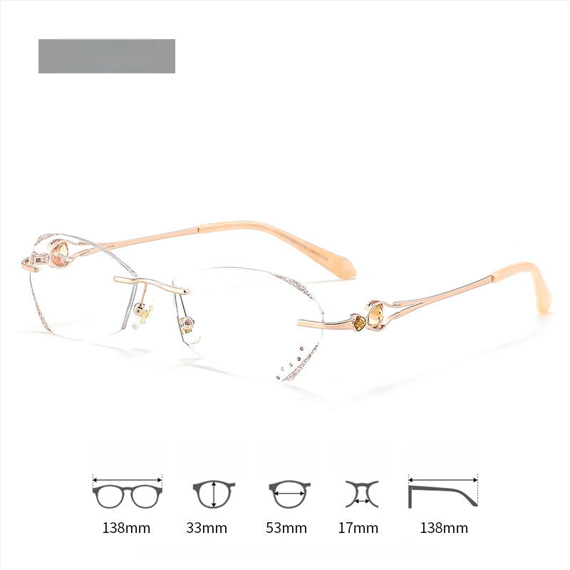 Sieviešu lasīšanas brilles bez rāmjiem, PC lēcas, pret zilās gaismas filtrs, poligona dizains, modelis 7212