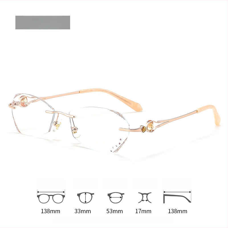 Sieviešu lasīšanas brilles bez rāmjiem, PC lēcas, pret zilās gaismas filtrs, poligona dizains, modelis 7212