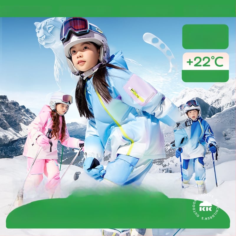 KK Tree vaikų slidinėjimo komplektas, unisex dviejų dalių (viršus + kelnes), atsparus vandeniui ir šiltas, poliesterio audinys, modelis Kq25130+Kq25131