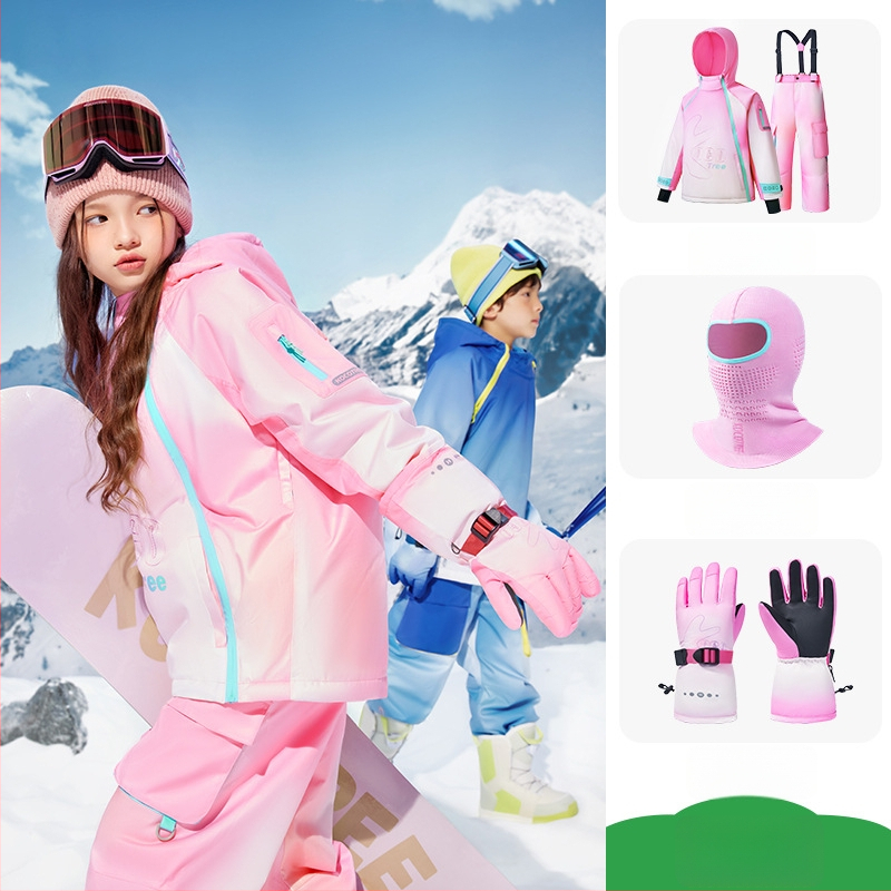 KK Tree vaikų slidinėjimo komplektas, unisex dviejų dalių (viršus + kelnes), atsparus vandeniui ir šiltas, poliesterio audinys, modelis Kq25130+Kq25131