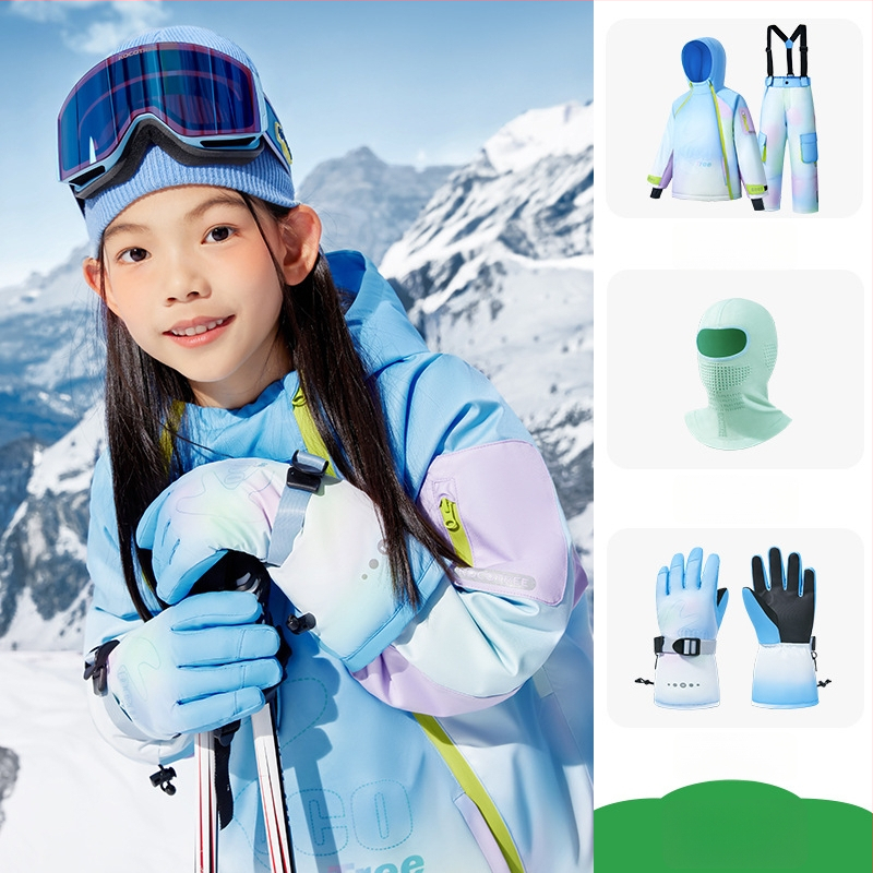 KK Tree vaikų slidinėjimo komplektas, unisex dviejų dalių (viršus + kelnes), atsparus vandeniui ir šiltas, poliesterio audinys, modelis Kq25130+Kq25131