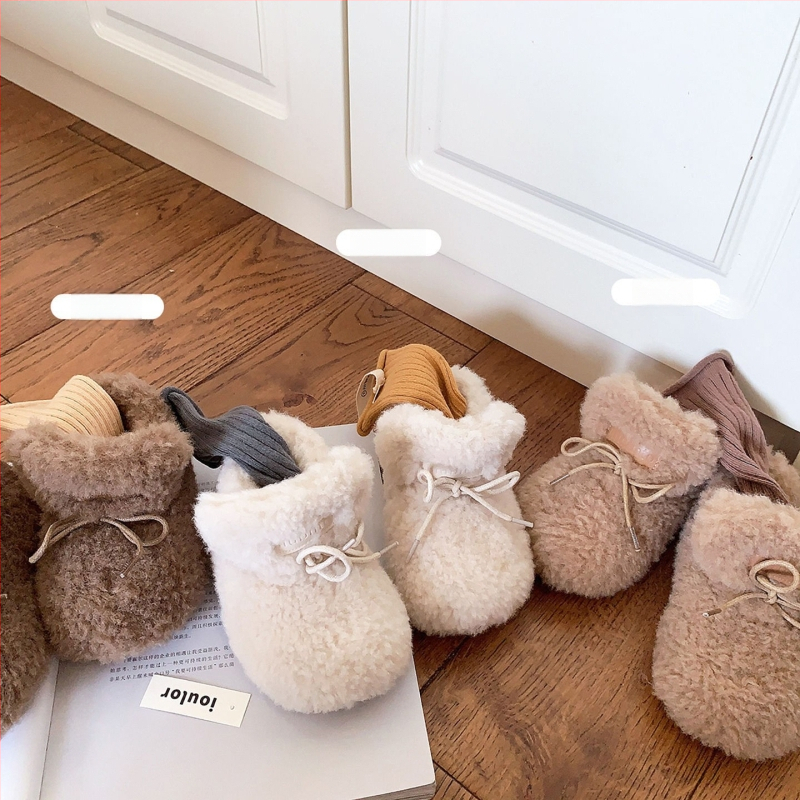 Meitenēm ziemas zābaki ar mākslīgu pūku augšdaļu, vienkrāsains dizains, TPR zole, Velcro aizdare