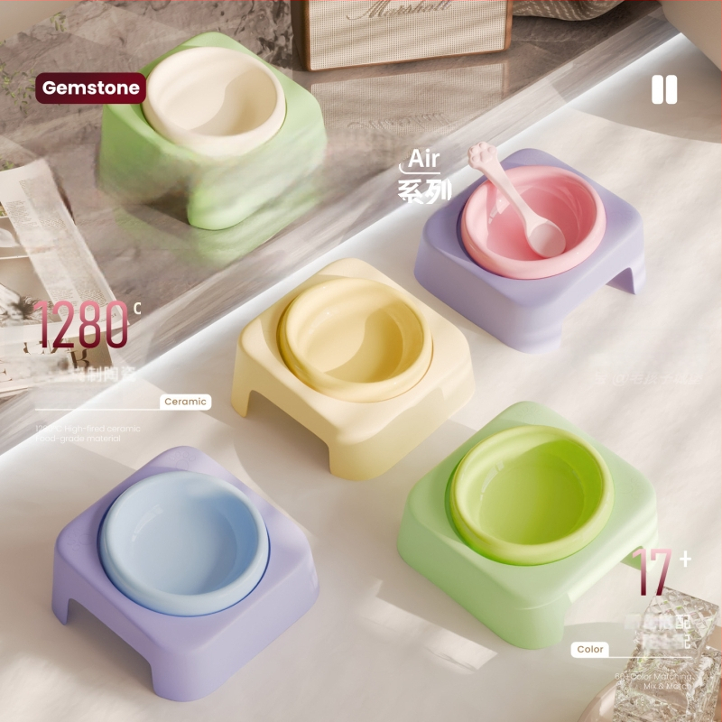 Keraamiline kasside kauss hoidja ja kaela kaitsega, lameda avausega