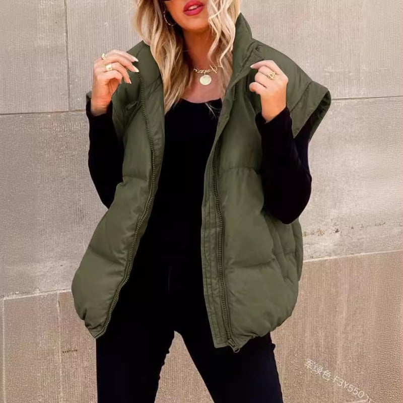 Veste pentru femei cu guler înalt, fermoar, buzunare, material exterior poliester, umplutură imitatie mătase-bumbac, lungime medie, stil urban comod