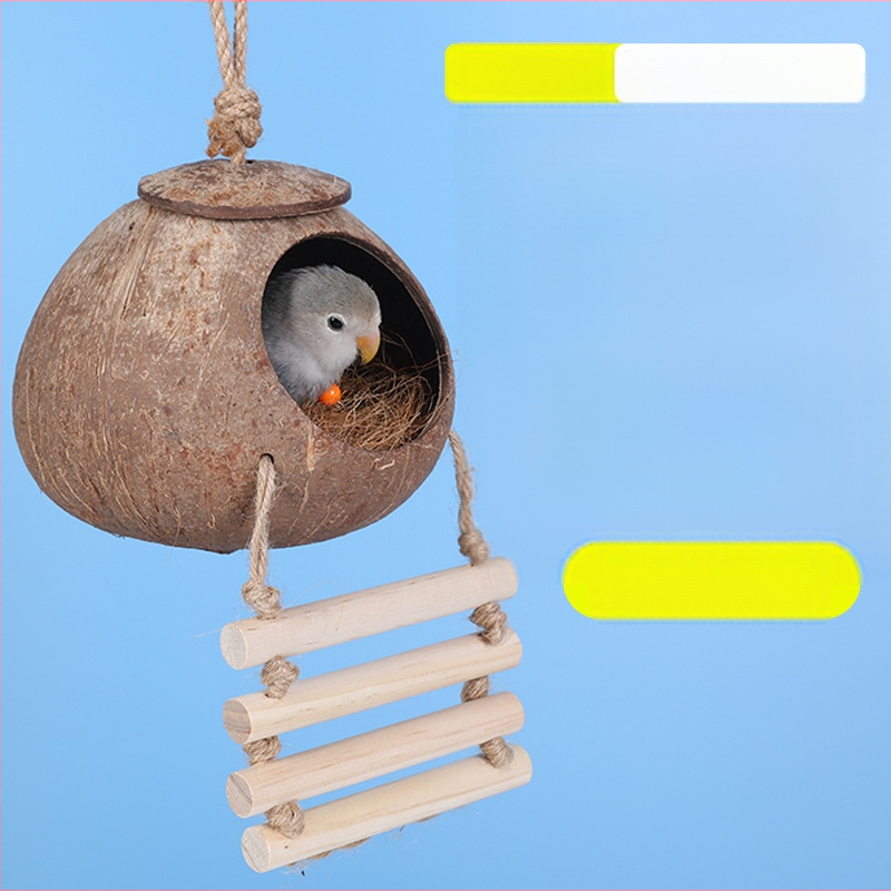 Kokoso lukšto paukščių lizdas papūgai su tigrinės odos motyvu ir mistiniu fenikso ornamentu – pyninėta šilta lizda