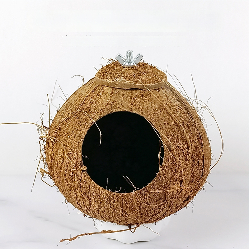 Kokoso lukšto paukščių lizdas papūgai su tigrinės odos motyvu ir mistiniu fenikso ornamentu – pyninėta šilta lizda