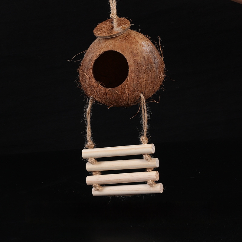 Kokoso lukšto paukščių lizdas papūgai su tigrinės odos motyvu ir mistiniu fenikso ornamentu – pyninėta šilta lizda