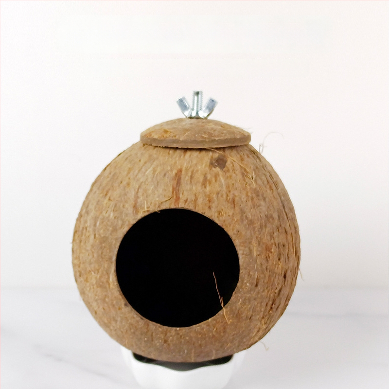 Kokoso lukšto paukščių lizdas papūgai su tigrinės odos motyvu ir mistiniu fenikso ornamentu – pyninėta šilta lizda