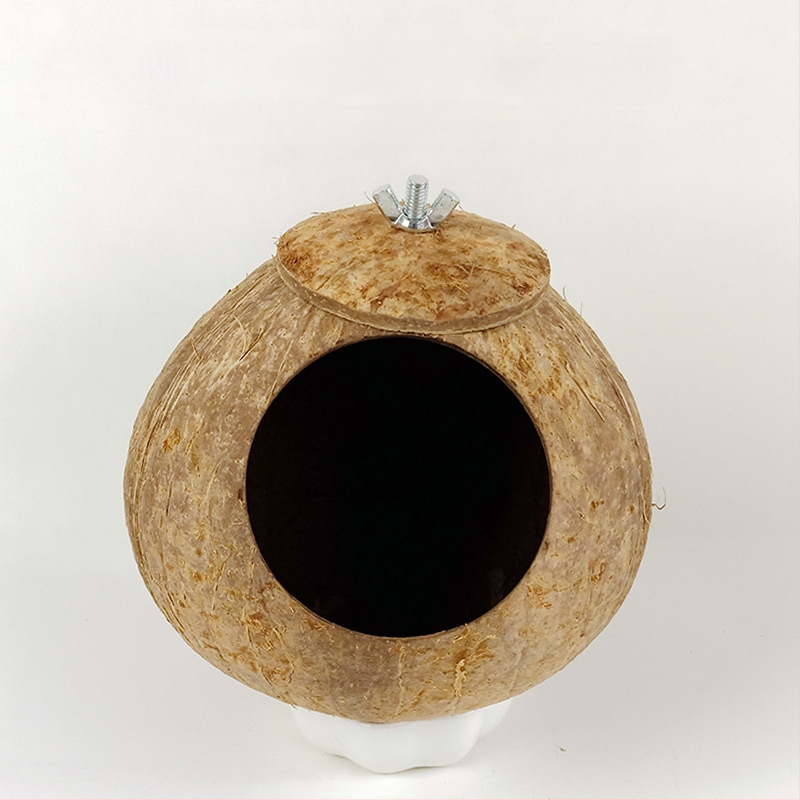 Kokoso lukšto paukščių lizdas papūgai su tigrinės odos motyvu ir mistiniu fenikso ornamentu – pyninėta šilta lizda