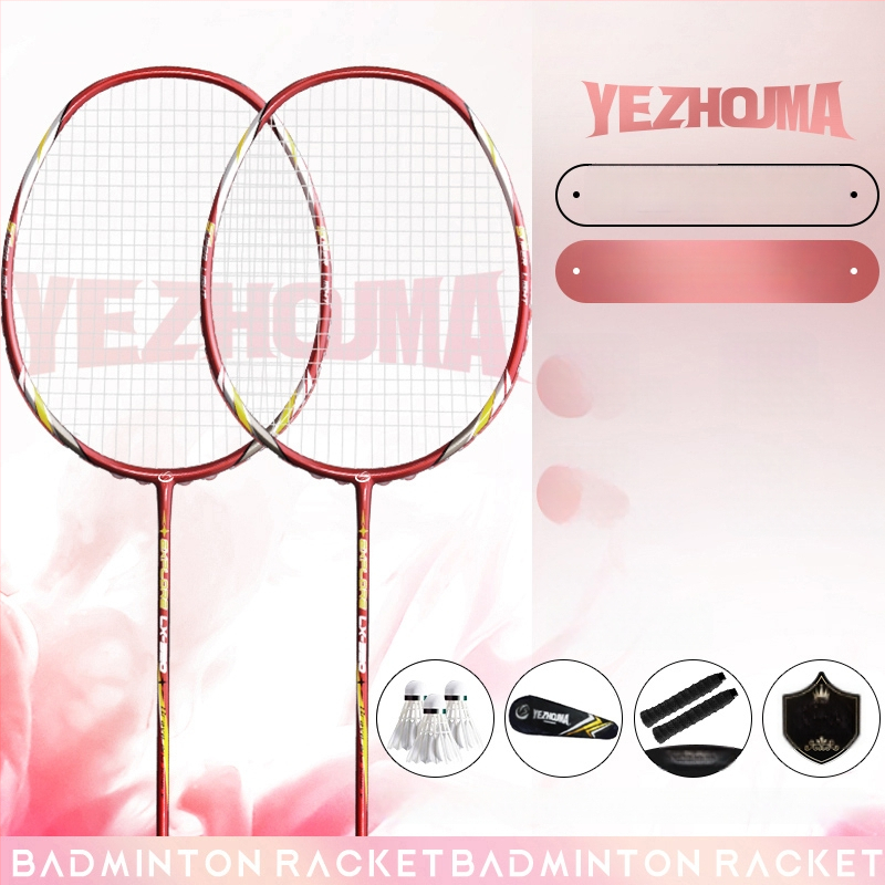 Set reketa za badminton s karbonskim okvirom i najlonskim žicama, za odrasle, singlove i parove, srednja čvrstoća