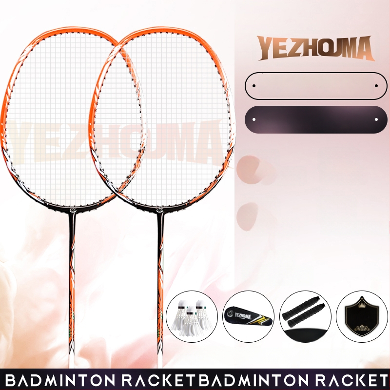 Set reketa za badminton s karbonskim okvirom i najlonskim žicama, za odrasle, singlove i parove, srednja čvrstoća