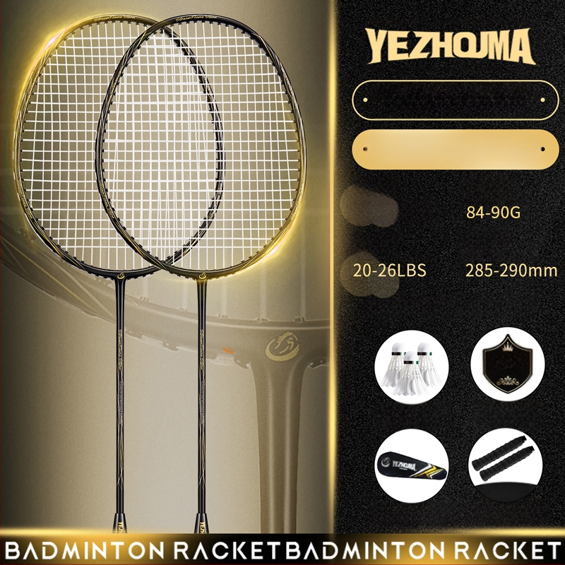 Set reketa za badminton s karbonskim okvirom i najlonskim žicama, za odrasle, singlove i parove, srednja čvrstoća