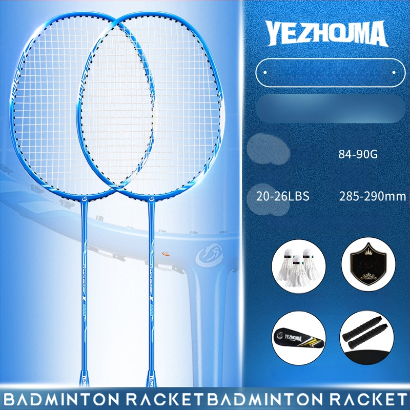 Set reketa za badminton s karbonskim okvirom i najlonskim žicama, za odrasle, singlove i parove, srednja čvrstoća