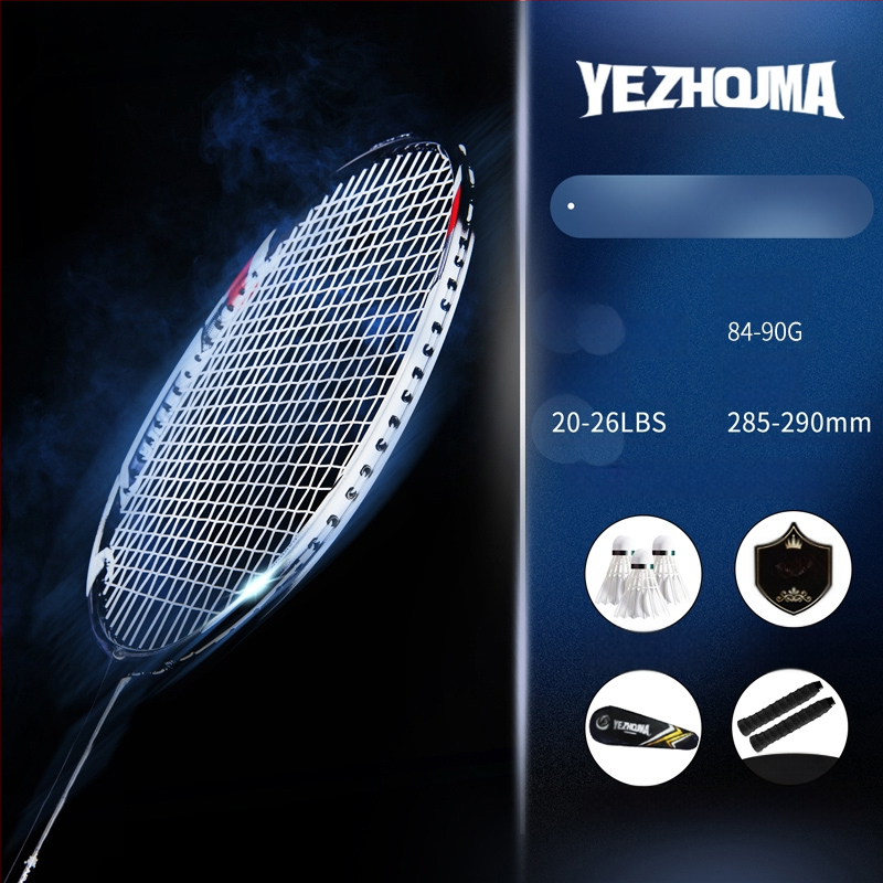 Set reketa za badminton s karbonskim okvirom i najlonskim žicama, za odrasle, singlove i parove, srednja čvrstoća