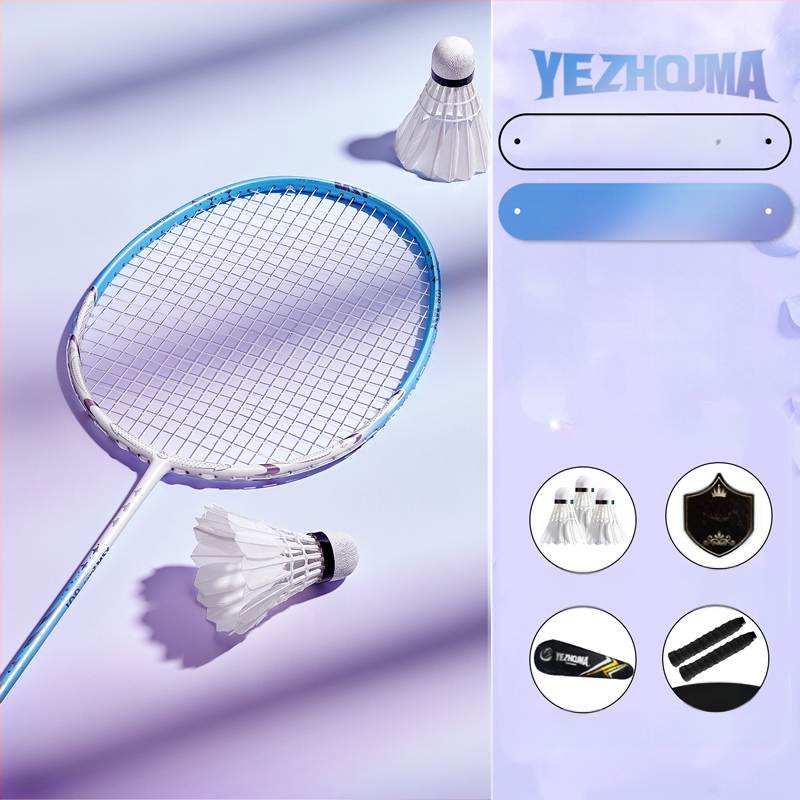 Set reketa za badminton s karbonskim okvirom i najlonskim žicama, za odrasle, singlove i parove, srednja čvrstoća