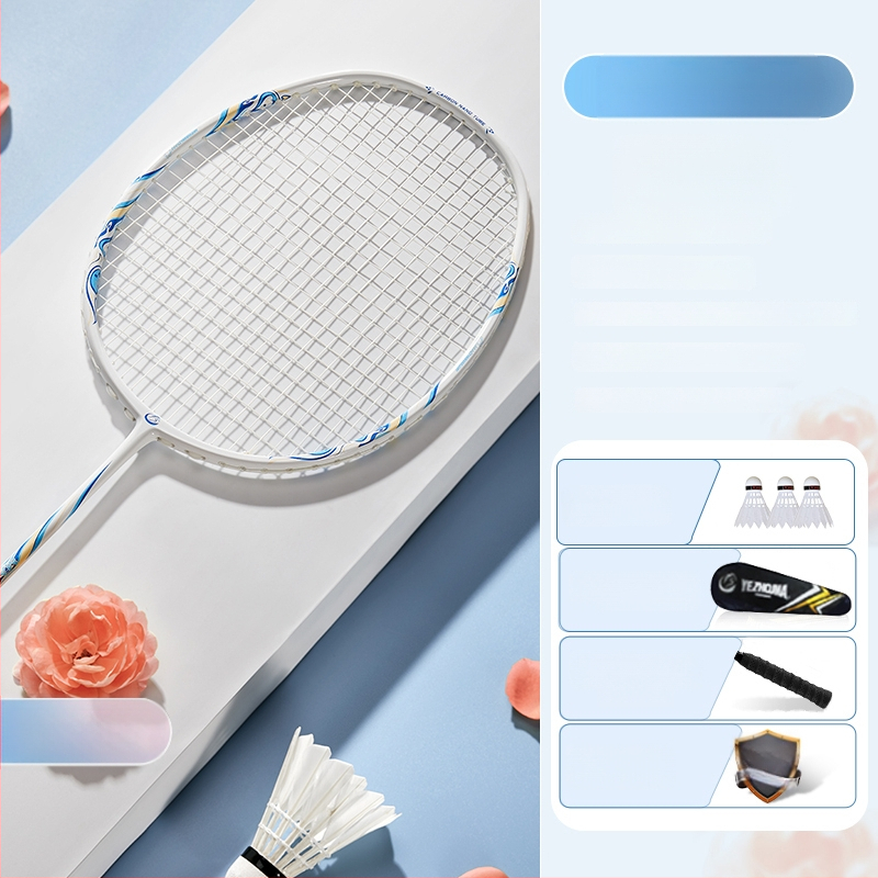 Set reketa za badminton s karbonskim okvirom i najlonskim žicama, za odrasle, singlove i parove, srednja čvrstoća