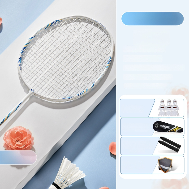 Set reketa za badminton s karbonskim okvirom i najlonskim žicama, za odrasle, singlove i parove, srednja čvrstoća