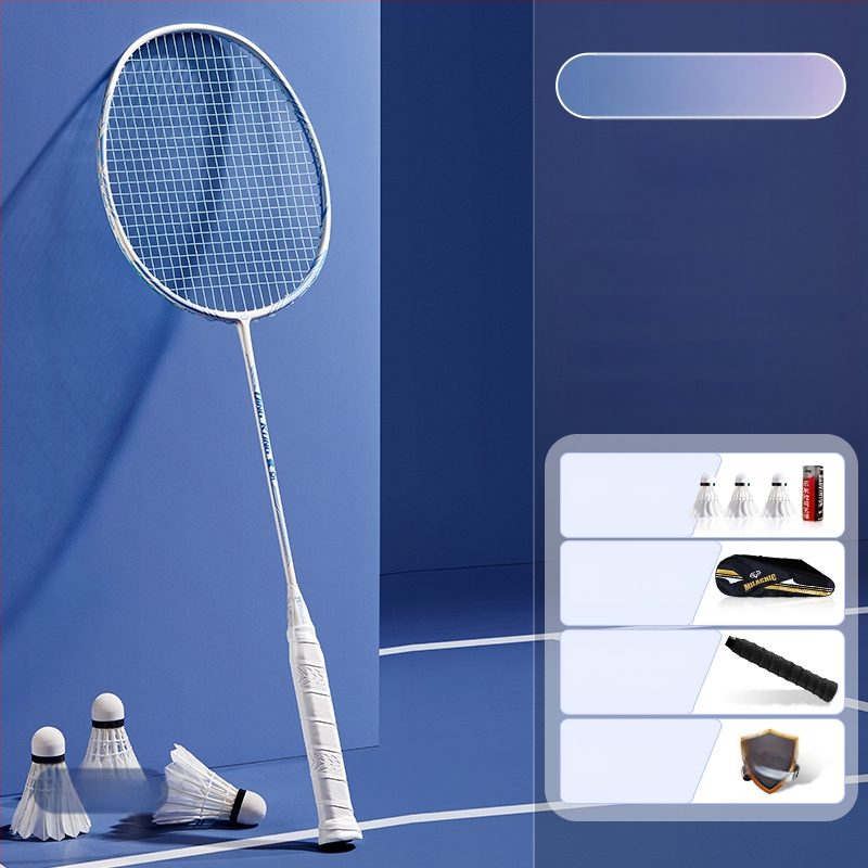 Set reketa za badminton s karbonskim okvirom i najlonskim žicama, za odrasle, singlove i parove, srednja čvrstoća