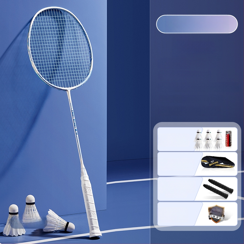 Set reketa za badminton s karbonskim okvirom i najlonskim žicama, za odrasle, singlove i parove, srednja čvrstoća