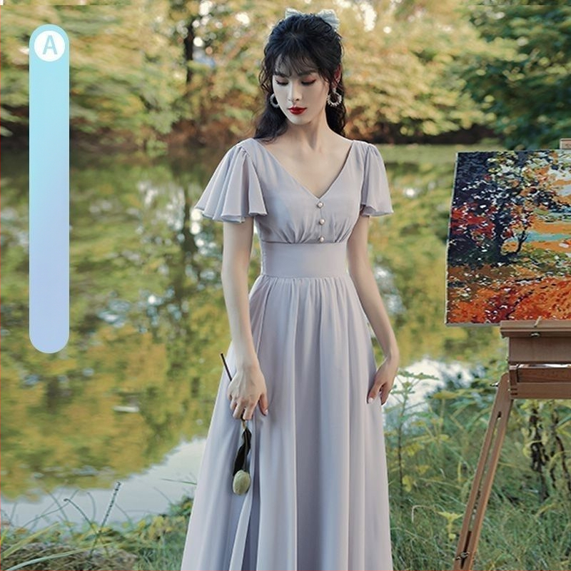 Haljina za djeverušu - Jesenska elegancija 2025, srednja duljina, bez rukava, kineski stil, književno retro