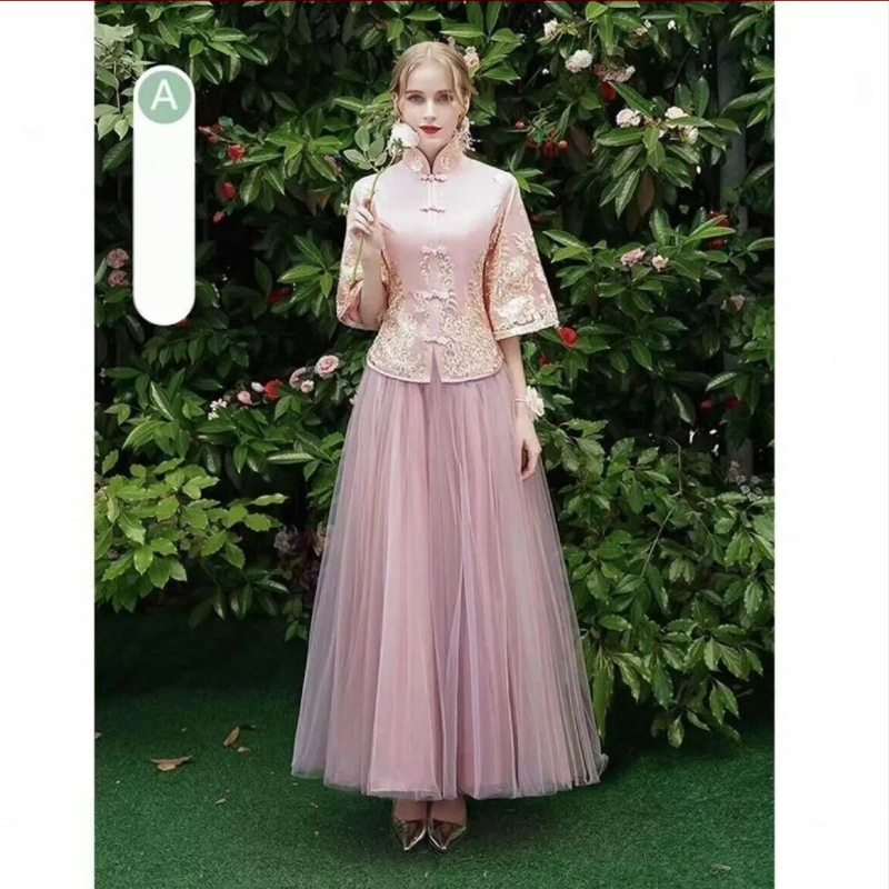 Haljina za djeverušu - Jesenska elegancija 2025, srednja duljina, bez rukava, kineski stil, književno retro