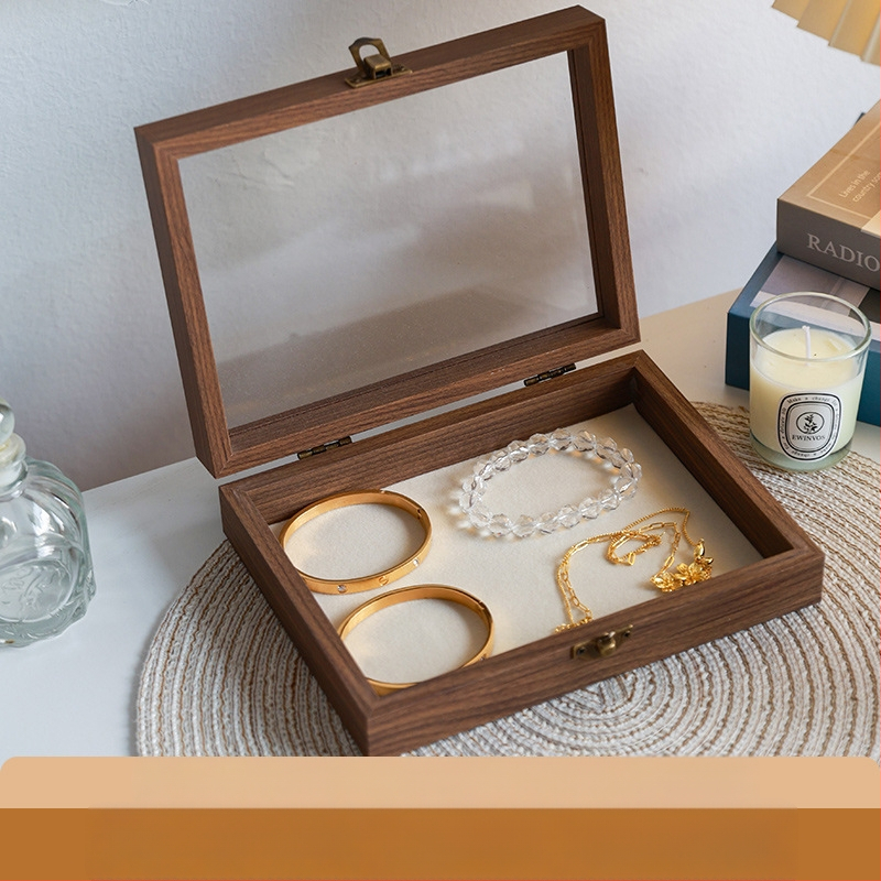 Kutija za nakit s uzorkom orahovog drveta, 9 pregrada, otporna na prašinu, prijenosna, retro stil
