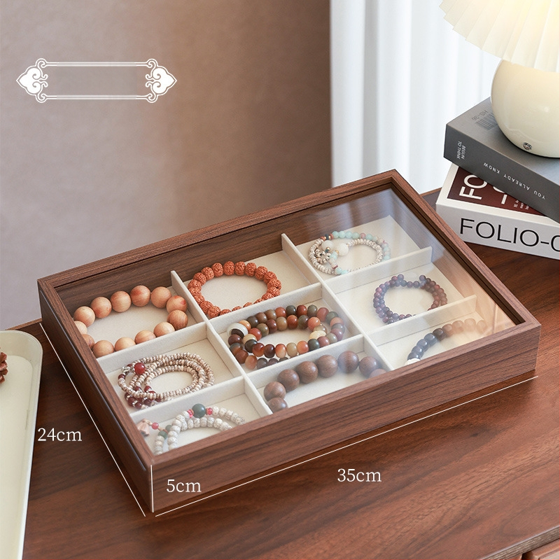 Kutija za nakit s uzorkom orahovog drveta, 9 pregrada, otporna na prašinu, prijenosna, retro stil