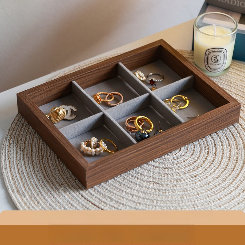 Kutija za nakit s uzorkom orahovog drveta, 9 pregrada, otporna na prašinu, prijenosna, retro stil