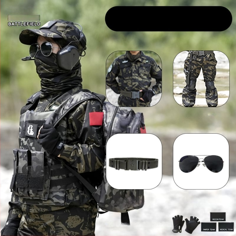 Vaikų taktinė liemenė su kamufližu, 100% medvilnė, greitai džiūsta, kvėpuojanti, atspari dėvėjimuisi, universali