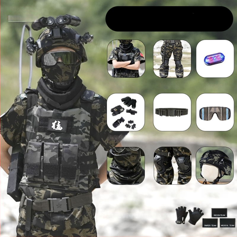 Vaikų taktinė liemenė su kamufližu, 100% medvilnė, greitai džiūsta, kvėpuojanti, atspari dėvėjimuisi, universali