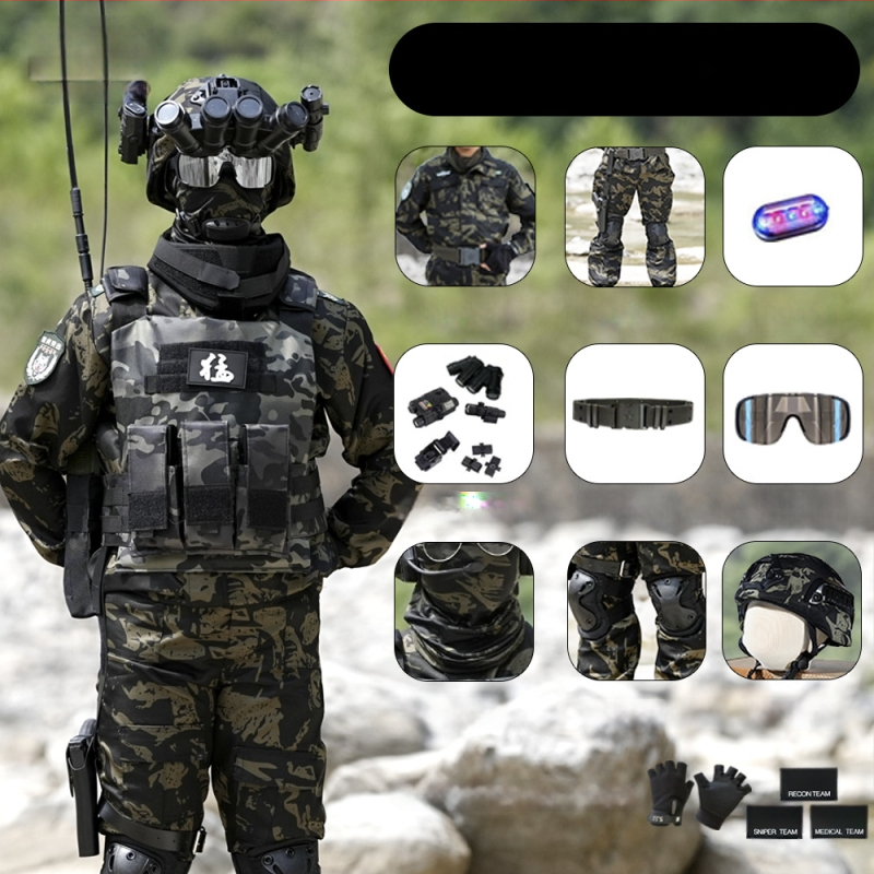 Vaikų taktinė liemenė su kamufližu, 100% medvilnė, greitai džiūsta, kvėpuojanti, atspari dėvėjimuisi, universali