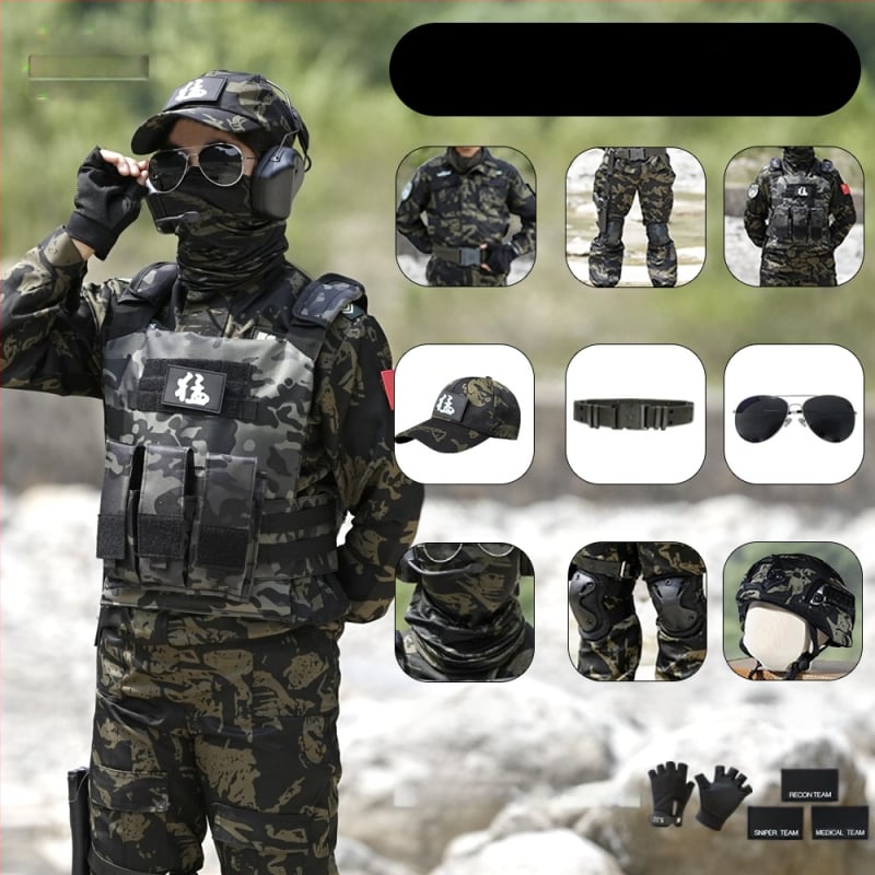 Vaikų taktinė liemenė su kamufližu, 100% medvilnė, greitai džiūsta, kvėpuojanti, atspari dėvėjimuisi, universali