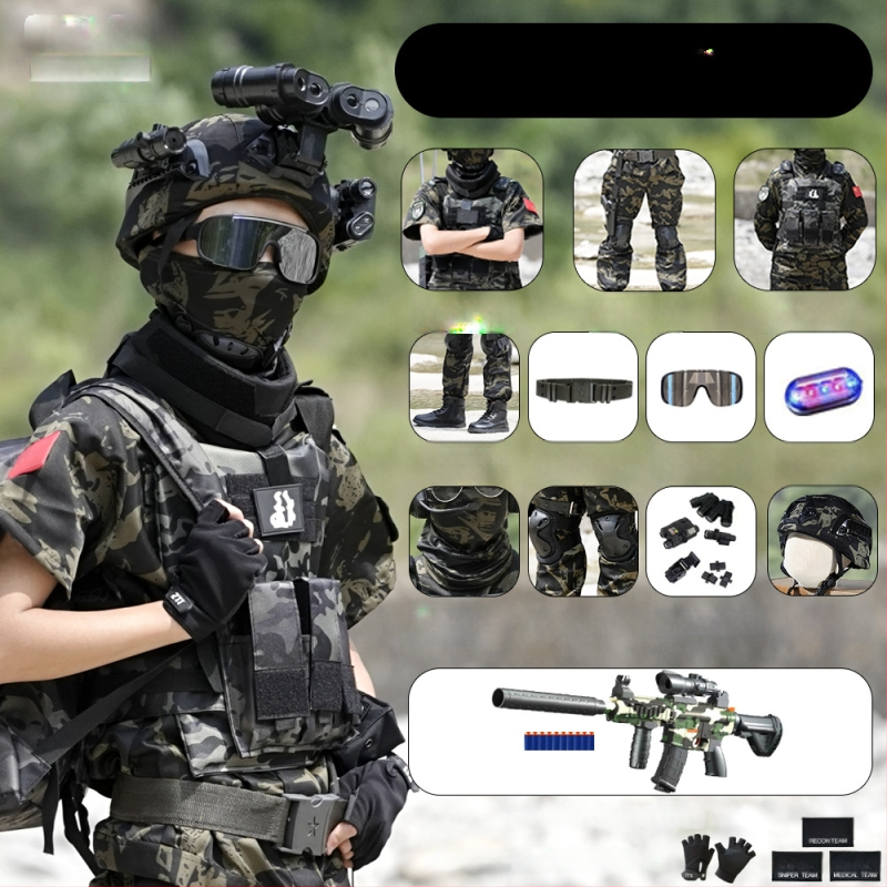 Vaikų taktinė liemenė su kamufližu, 100% medvilnė, greitai džiūsta, kvėpuojanti, atspari dėvėjimuisi, universali