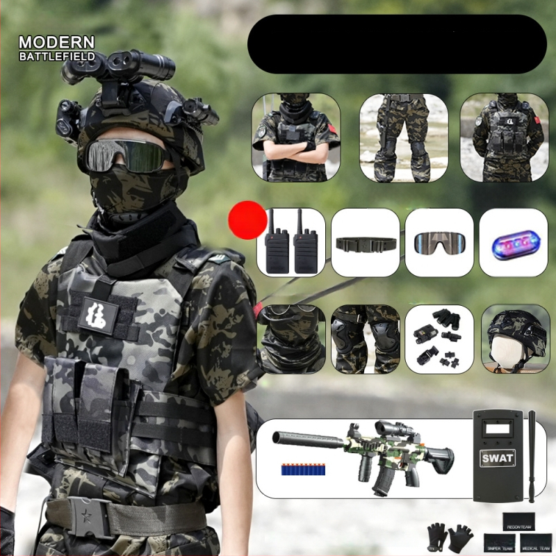 Vaikų taktinė liemenė su kamufližu, 100% medvilnė, greitai džiūsta, kvėpuojanti, atspari dėvėjimuisi, universali