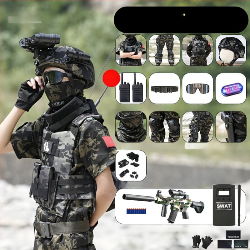 Vaikų taktinė liemenė su kamufližu, 100% medvilnė, greitai džiūsta, kvėpuojanti, atspari dėvėjimuisi, universali